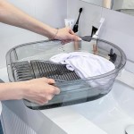 Washboard Basin 17x13x5 Inch Integrated PET Washboard Heavy-Duty Non-Slip Pad With Hook For Hand Washing Clothes